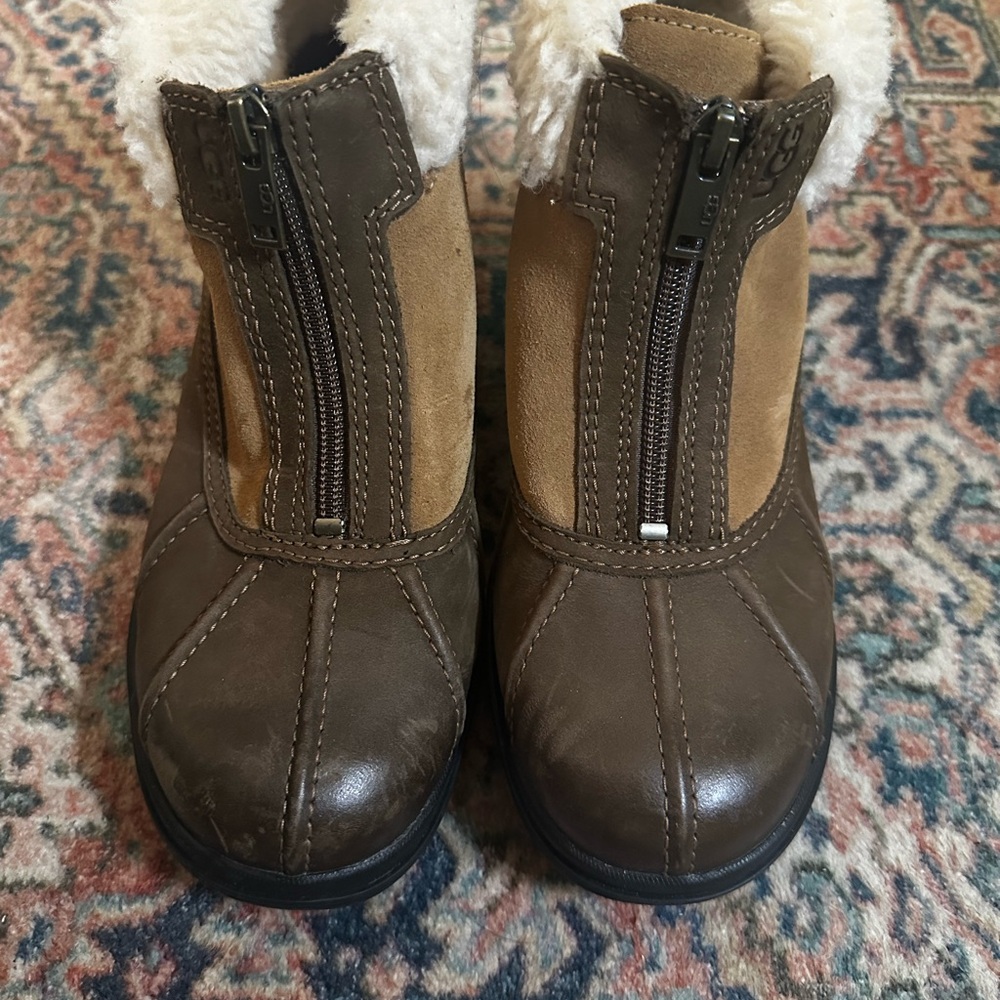 UGG Brown and Tan Zip-Up Boots with Fur Lining